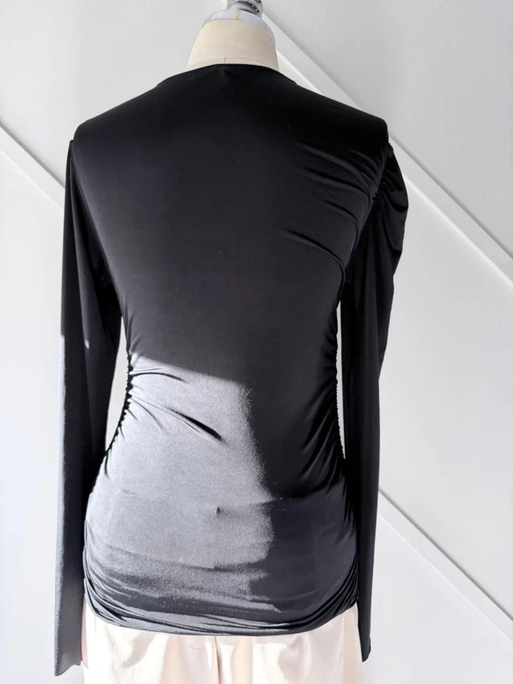 Tibi Ruched Jersey Crewneck Long Sleeve Top Black|Size 2 Minimal Draped Designer - Picture 4 of 14